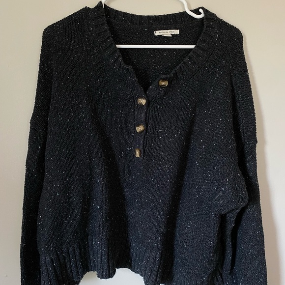 AMERICAN EAGLE QUARTER BUTTON UP SWEATER CHARCOAL LG - Picture 3 of 3